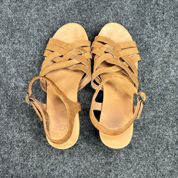 UGG Uma Wedge Sandals Women's Size 8.5 Chestnut Suede Cork Strap Buckle Platform - Picture 8 of 13